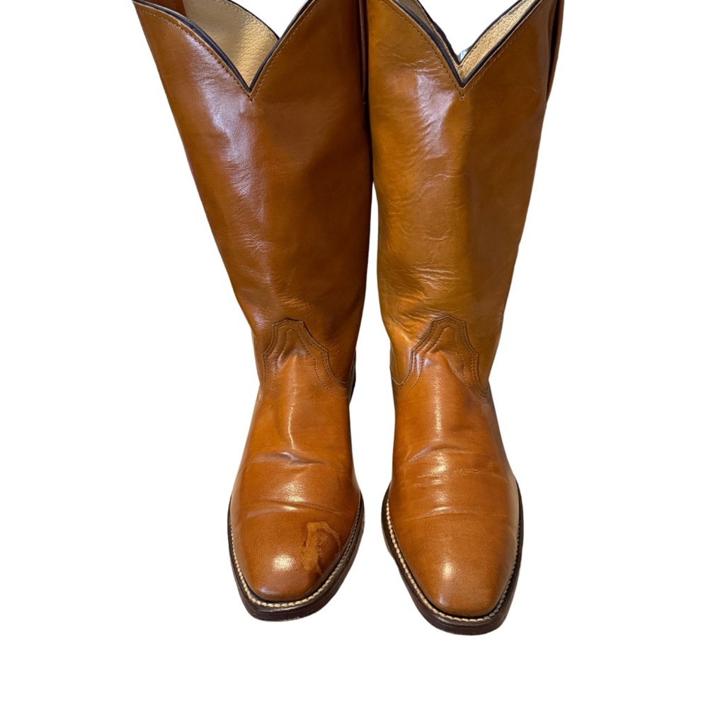 Frye Tan Heeled Boots with Decorative Stitching